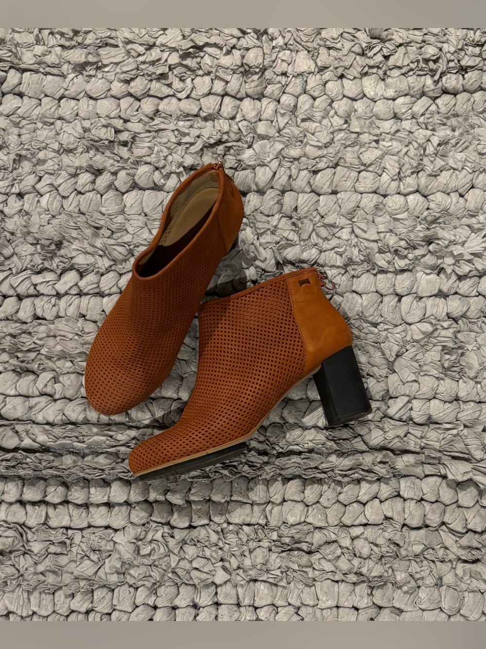 Camper Myriam Perforated Suede Ankle Boots in rust/cognac